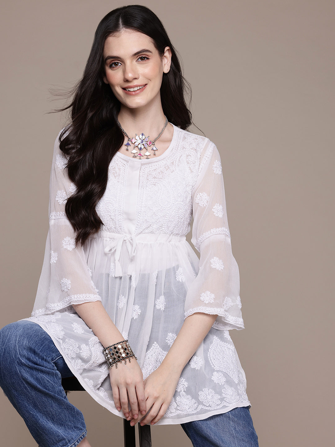 JASHAN'S CHOICE Chikankari Short Gown