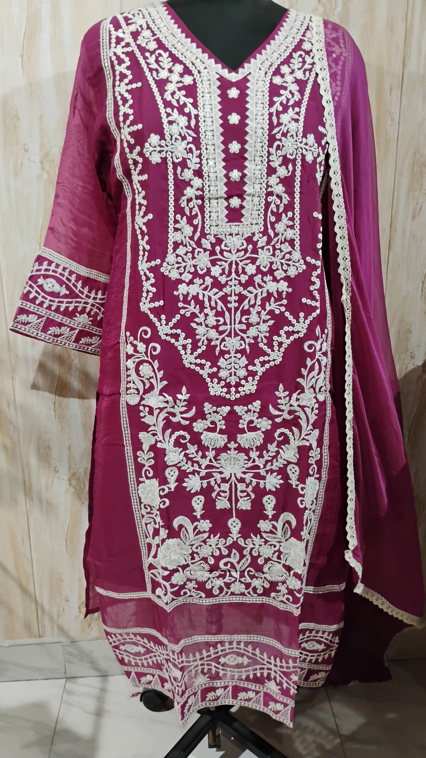 MOHINI - WINE COLOR ORGANZA SUIT