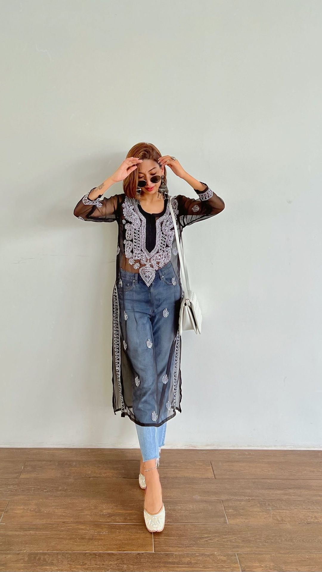 ISHA BORAH'S PICK Black Gala Butti Chikankari Kurti