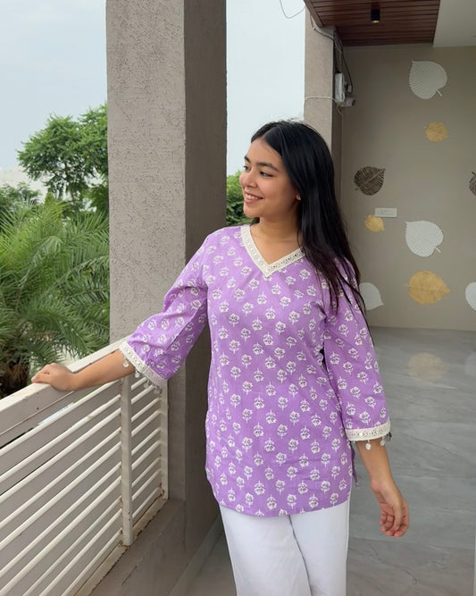 JHANKAAR SHORT KURTI- LAVENDER