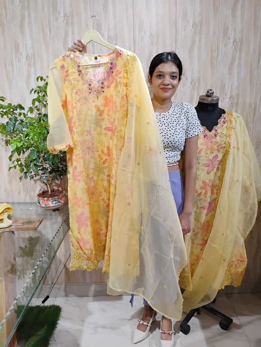 GULZAAR YELLOW ORGANZA SUIT SET